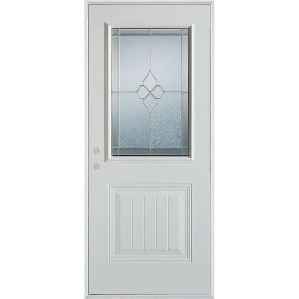 Stanley Doors 32 in. x 80 in. Geometric Zinc 1/2 Lite 1-Panel Painted White Right-Hand Inswing Steel Prehung Front Door