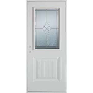 36 in. x 80 in. Geometric Zinc 1/2 Lite 1-Panel Painted White Right-Hand Inswing Steel Prehung Front Door