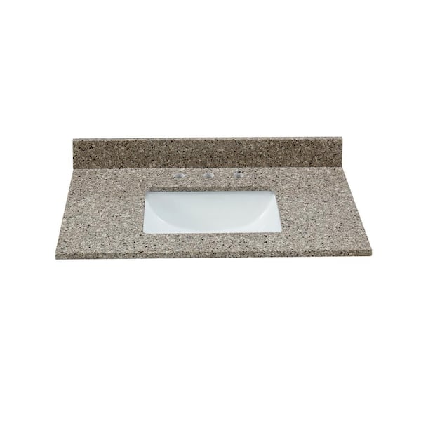TILE & TOP 37 in. W x 22 in. D Quartz Vanity Top in Siena with White Rectangular Sink