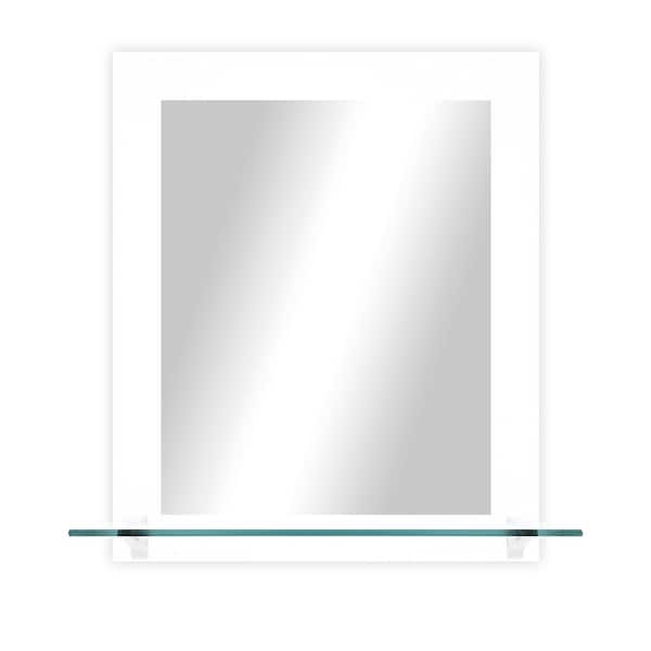 Unbranded 21.5 in. W x 25.5 in. H Rectangle White Vertical Mirror with Tempered Glass Shelf/White Brackets