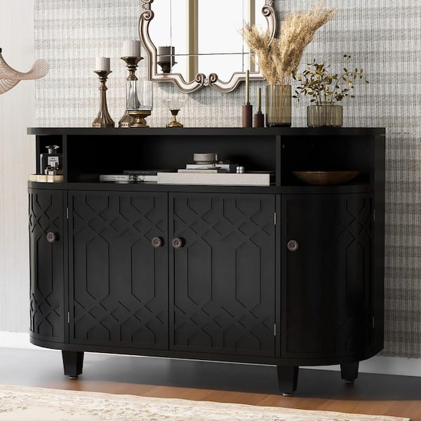Harper & Bright Designs Black 31.9 in. H Fraxinus Mandschurica Solid Wood Desk Veneer Storage Cabinet with Adjustable Shelves and 4-Doors