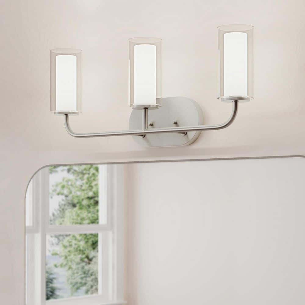 Mack 22 In. 3-Light Brushed Nickel Modern Traditional Vanity Light with Layered Glass Shades price history on PriceWatchPro