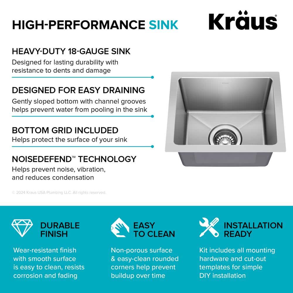 Fairlane 15-inch Stainless Steel Single Bowl Drop-in Kitchen Sink