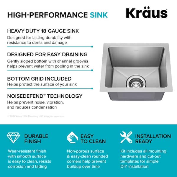 All-in-One Undermount Stainless Steel 15 in. Single Bowl Bar Sink