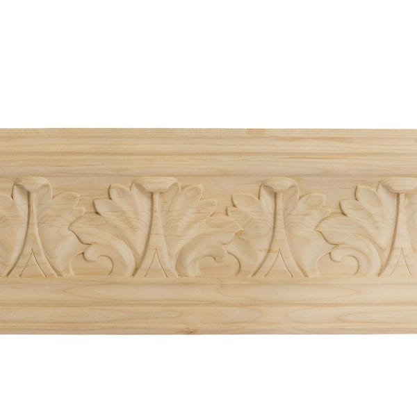 5 in. x 94-1/2 in. x 4-1/2 in. Unfinished Wood Cherry Acanthus Leaf Carved Crown Moulding