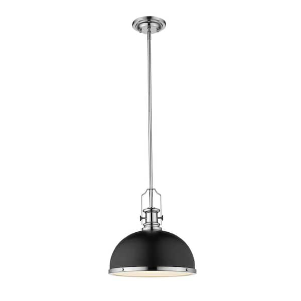 1-Light Matte Black and Chrome Pendant with Matte Black Metal and Glass ...