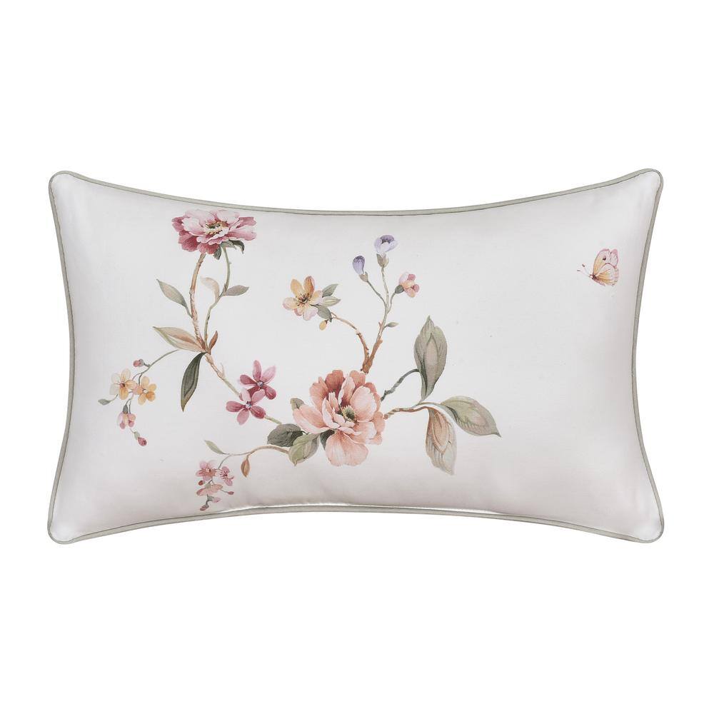 Charlotte Ivory Cotton Floral Boudoir Decorative Throw Pillow 12 in. L x 20