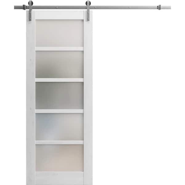 28 in. x 80 in. 1 Panel Frosted Glass Nordic White Wood Sliding Barn Door with Hardware Kit
