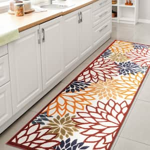 Minori Floral High-Low Indoor/Outdoor Cream/Red/Blue 2 ft. x 8 ft. Runner Rug