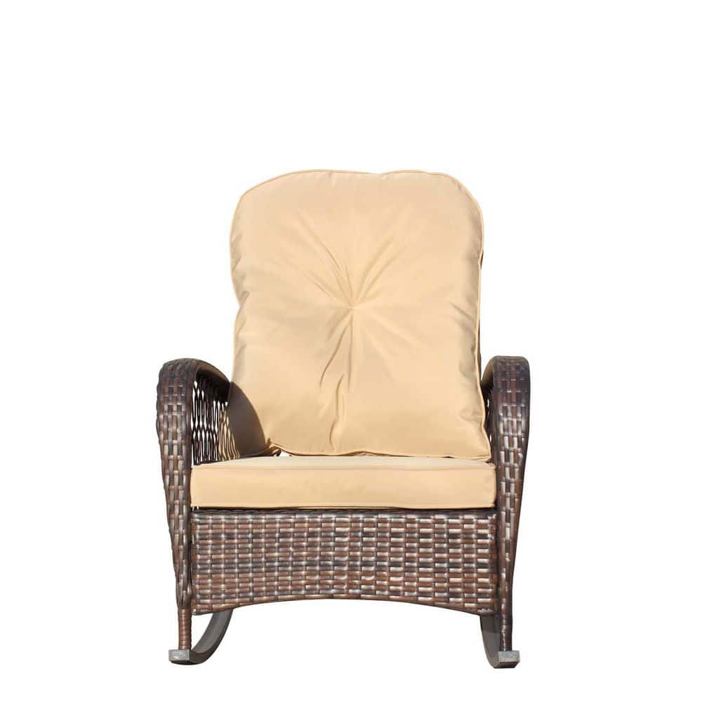 Wicker Outdoor Rocking Chair All-Weather Rocking Lawn Chair Patio Lounge Ch
