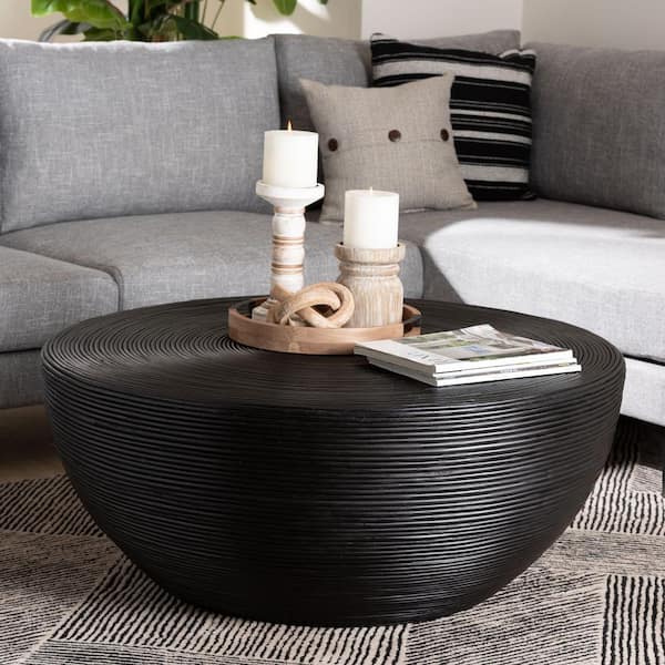 Tokyo 39.4 in. Black Round Rattan/Wicker Coffee Table