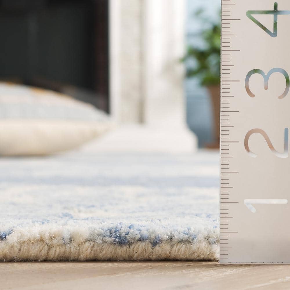 Ivory and Blue Floral Hand Tufted Wool Rug, 3' x 5'