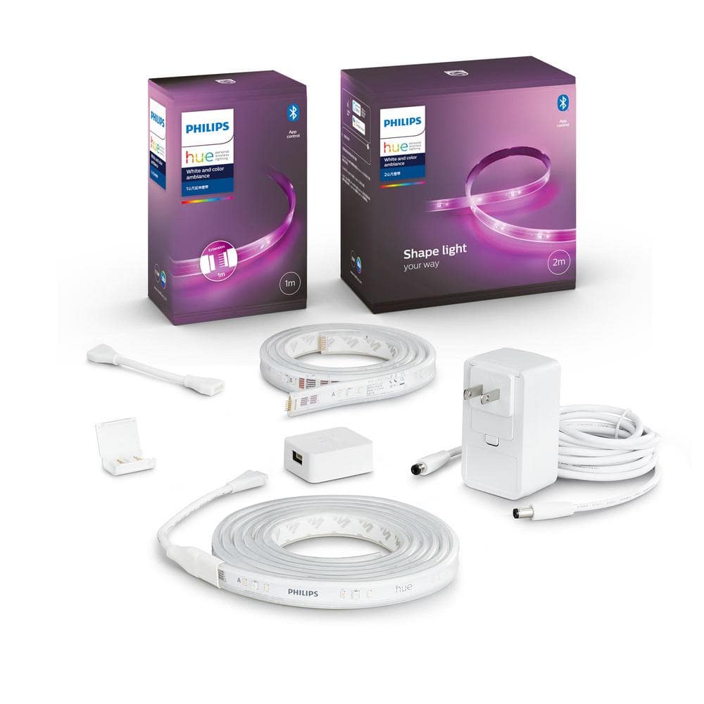 Philips Hue 6.6 ft. LED Smart Color Changing Lightstrip Base and ft. Extension with (1-Pack) 555334 - The Home Depot