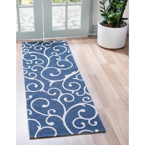 Decatur Scroll Navy Blue/Ivory 2 ft. 2 in. x 7 ft. 4 in. Runner Rug