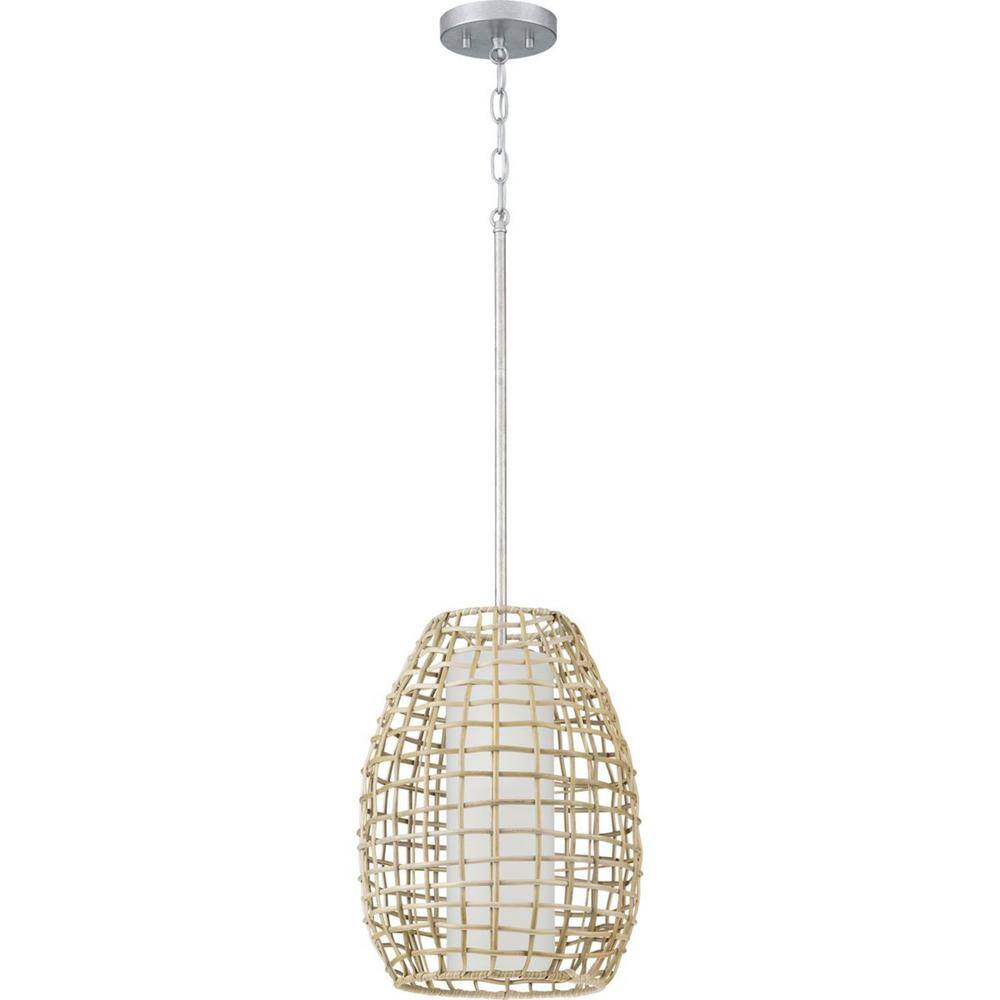 Galvanized Coastal Rattan and Glass Outdoor Pendant Light