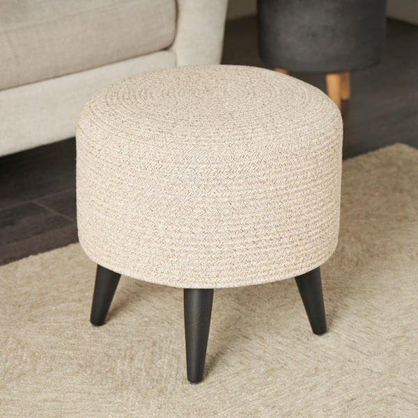 Litton Lane Celina 17 in. Beige Polyester Chevron Textured Stool with Black Wooden Legs