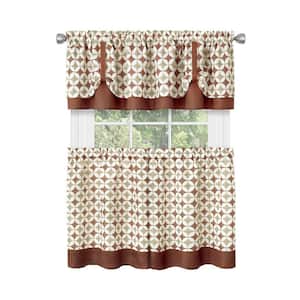 Callie Spice/Tan Polyester Light Filtering Rod Pocket Tier and Valance Curtain Set 58 in. W x 24 in. L