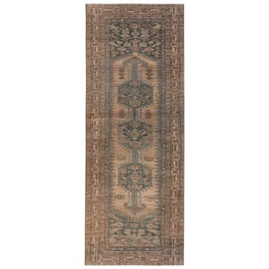 Machine Washable Reeves Brown/Blue 2 ft. x 4 ft. Medallion Area Rug