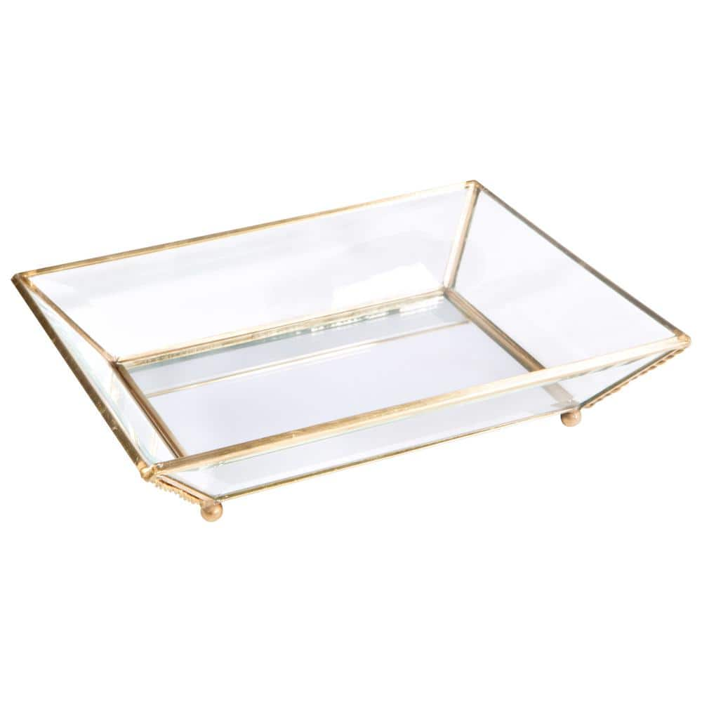 Home Details Vintage Gold Mirrored Bottom Glass Keepsake Tray-27164 ...