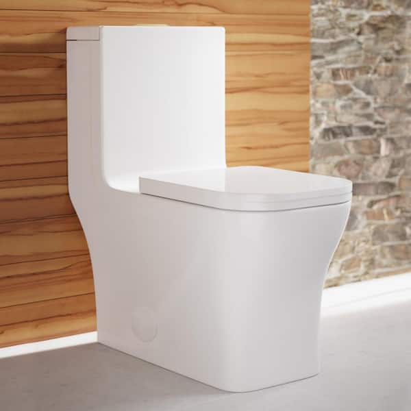Swiss Madison Concorde 1-piece 1.1/1.6 GPF Dual Flush Square Toilet in Glossy White with Brushed Gold Hardware Seat Included