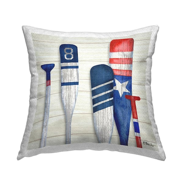 Stupell Industries Patriotic Lake Cabin Boating Oars Multi-Color Square Outdoor Throw Pillow
