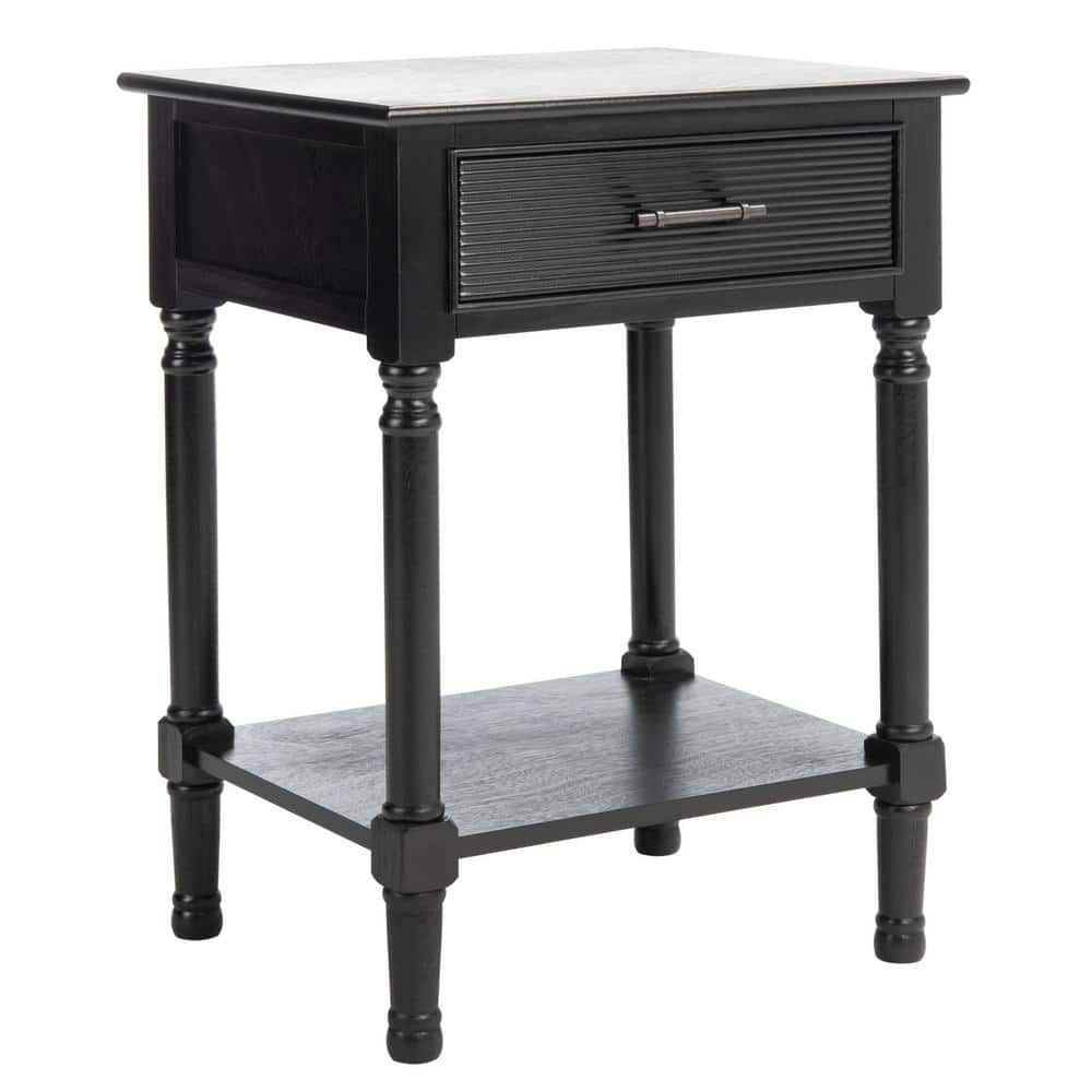 Black Wood Rectangular Accent Table with Storage Drawer