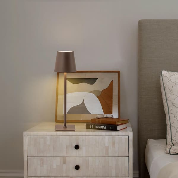 4-Pack 14 in. Brown LED Cordless Table Lamp, 3CCT Dimmable Portable Desk Lamps