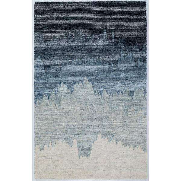 NUSTORY Blue 5 ft. x 8 ft. Abstract Wool Area Rug
