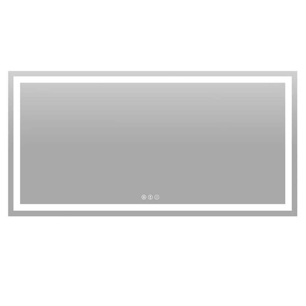 72 in. W x 36 in. H LED Frameless Rectangular White Mirror for Living Room