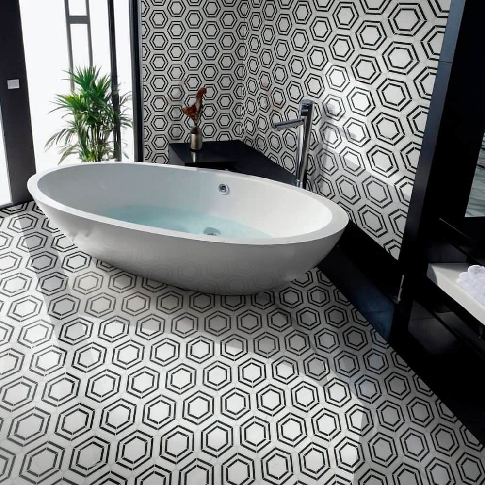Bianco Hexagon Polished Marble Mosaic Tile Sheet