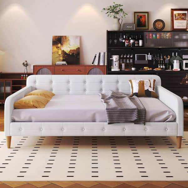 Beige Full Size Daybed with 4-Support Legs