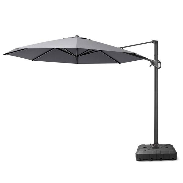 Pellebant 11.5 ft. Octagon Aluminium 360° Rotation Offset Outdoor Cantilever Patio Umbrella in Gray with Fillable Base
