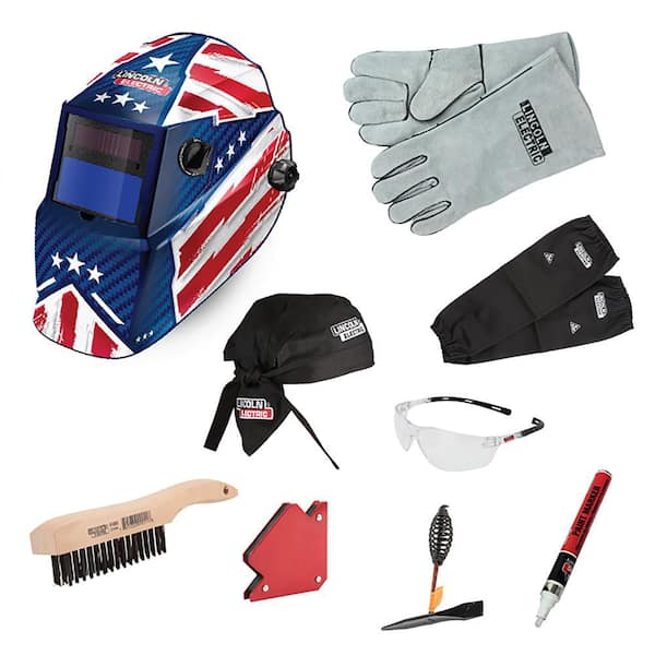 Patriot Welding Kit with Auto Darkening 9-13 Helmet, Gloves, Brush, Magnet, Doo Rag, Sleeves, Safety Glasses