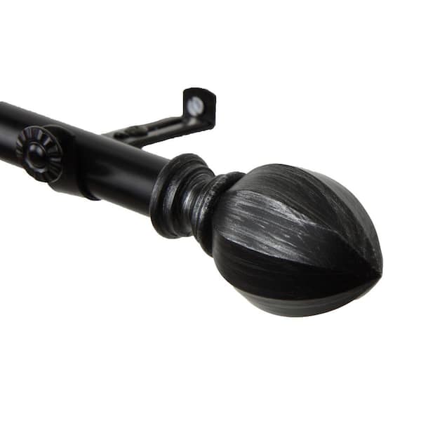 Rod Desyne 66 in. - 120 in. Telescoping Single Curtain Rod Kit in Black with Garnet Finial