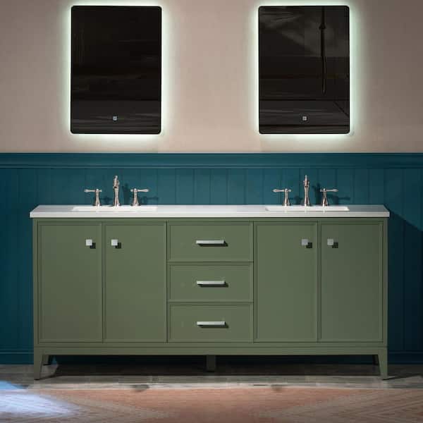 73 in. W x 22 in. D Double Ceramic Sink Freestanding Bath Vanity in Green with Carrara White Engineered Stone Vanity Top