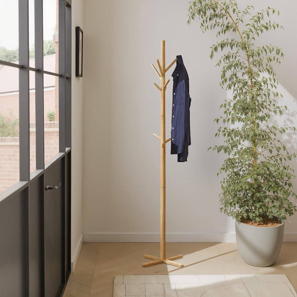 Lazzara Blasey 70 in. Solid Wood Coat Rack in Natural Finish