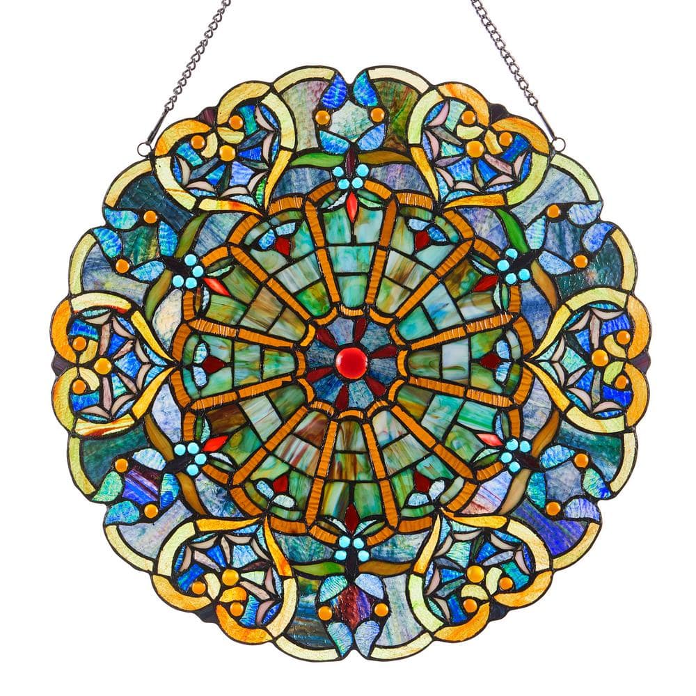 River of Goods Multi Stained Glass Fiery Hearts and Flowers Window Panel  15046 - The Home Depot