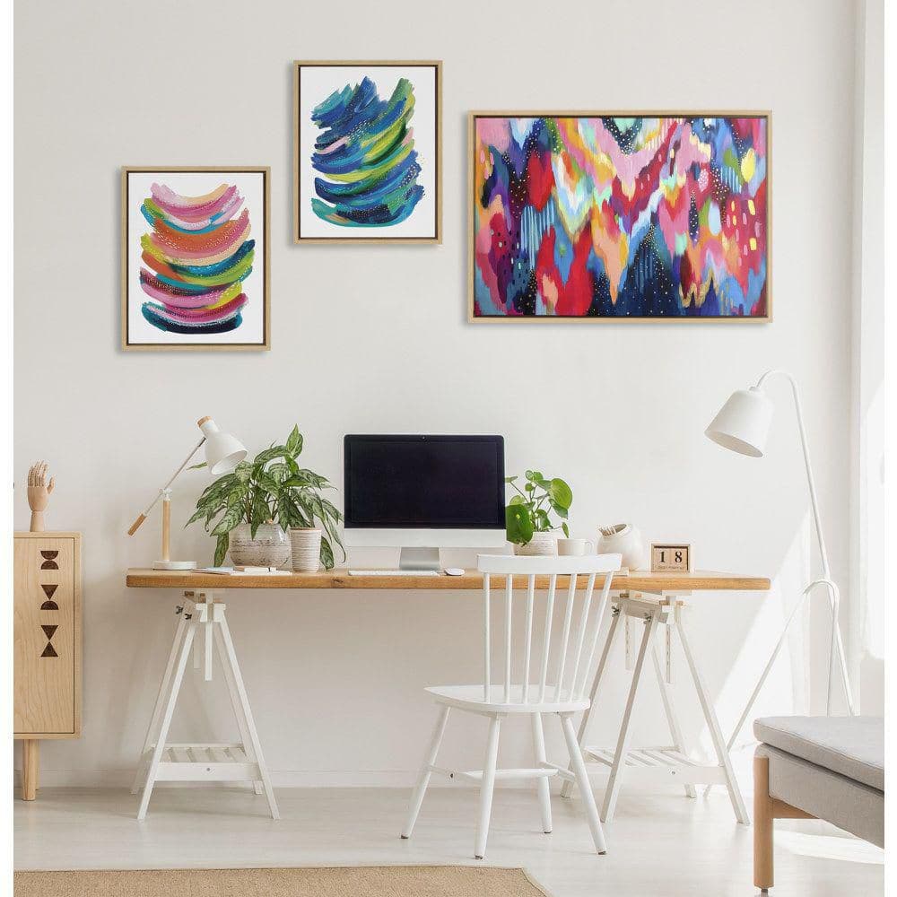 Colorful Abstract Brushstroke Canvas Art Set with Natural Frames