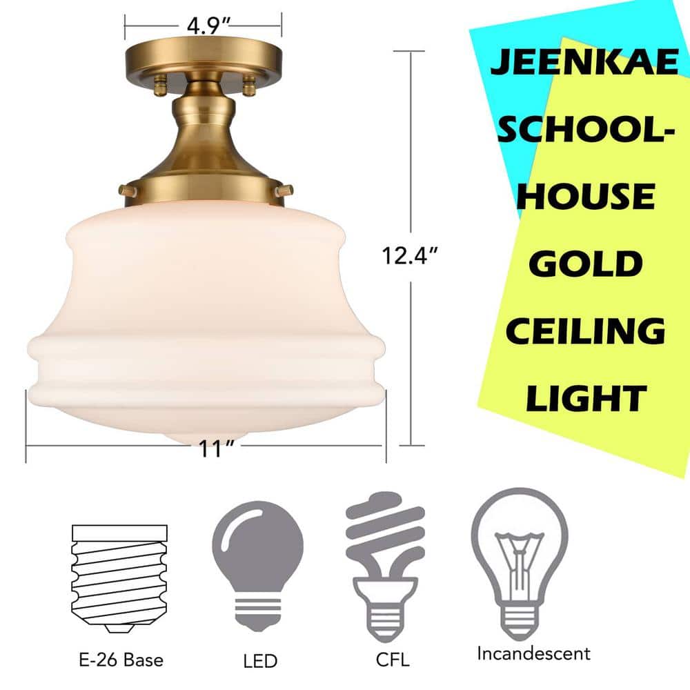 Gold and Frosted Glass Drum Semi Flush Mount Ceiling Light