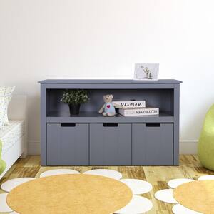 Gray Kids Toy Storage Organizer Toddler's Room Chest Cabinet 3-Drawers with Wheels Bookcase
