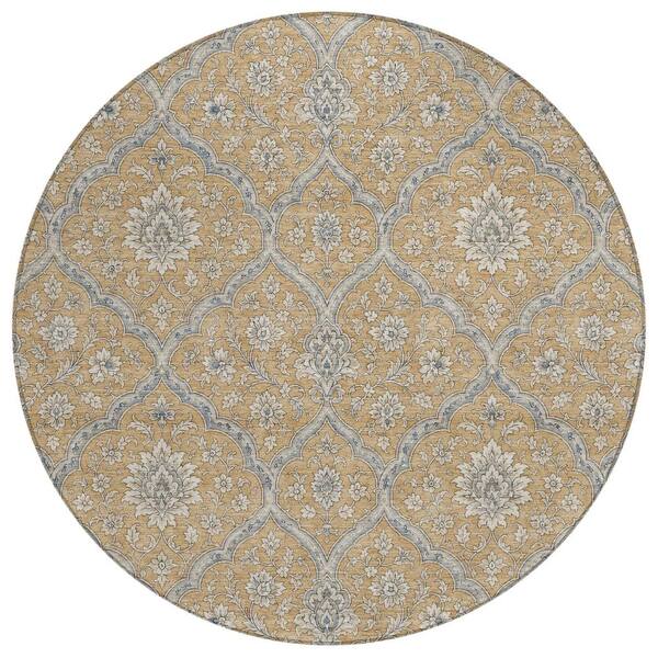 Chantille Machine Washable Indoor/Outdoor Abstract ACN3139 Gold 8 ft. x 8 ft. Round Rug