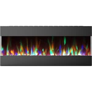 50 in. Wall Mounted Electric Fireplace with Crystal and LED Color Changing Display in Black