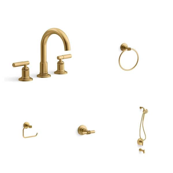 Torrington 8 in. Widespread Faucet, Towel Ring, Toilet Paper Holder, Robe Hook and Shower Faucet Combo