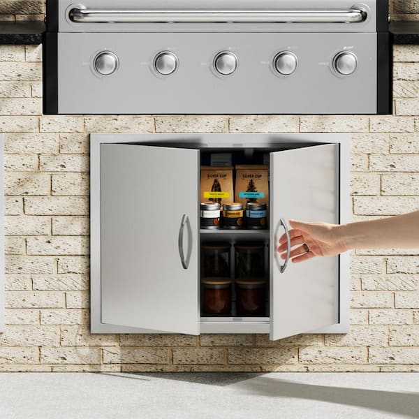 Double Outdoor Kitchen Door 31 in. W x 24 in. H BBQ Access Door Stainless Steel Flush Mount Door Wall Vertical Door