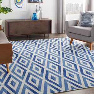 Whimsicle Ivory Blue 8 ft. x 11 ft. Geometric Modern Area Rug