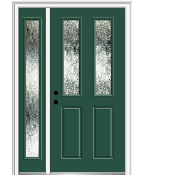 MMI Door Rain Glass 48 in. x 80 in. Right-Hand Inswing Hunter Green Fiberglass Prehung Front Door on 4-9/16 in. Frame