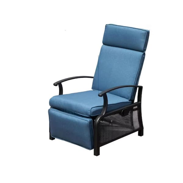 Sudzendf 1-Piece Hand-Woven Wicker Outdoor Recliner Chair with Blue Cushions