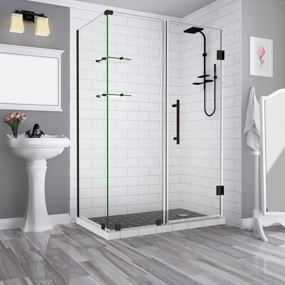 BromleyGS 60.25 to 61.25 x 36.375 x 72 in. Frameless Corner Hinged Shower Door with Glass Shelves in Bronze price history on PriceWatchPro