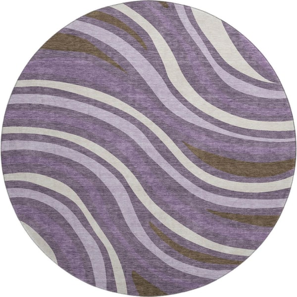 Mayfield Premium Machine Washable Abstract AMF2490 Plum 8 ft. x 8 ft. Round Rug