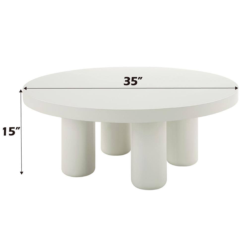 Sanat White Round Wood Coffee Table with Cylindrical Legs